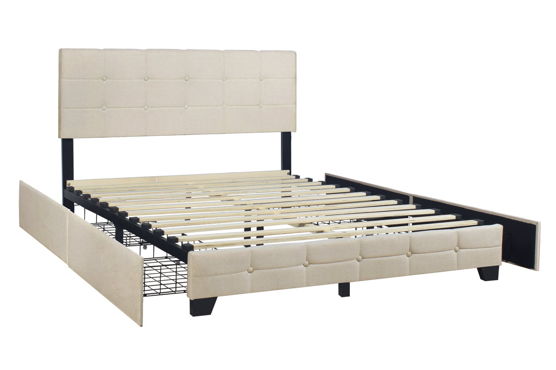 HH995 BEIGE PLATFORM BED WITH STORAGE AVAILABLE IN FULL QUEEN AND KING SIZES