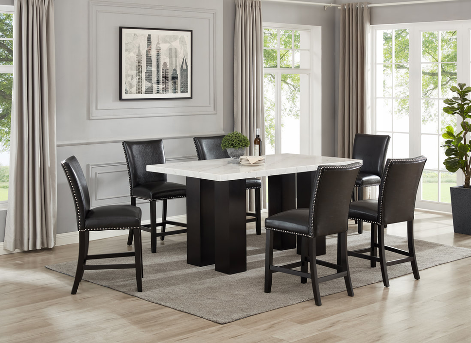FINLEY PU - (GENUINE MARBLE) COUNTER HEIGHT TABLE AND 6 CHAIRS
