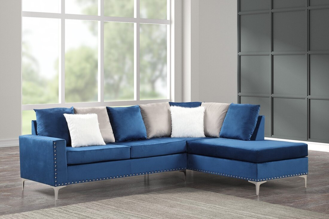 Cindy2 - Blue Reversible Sectional Available in Blue and Silver