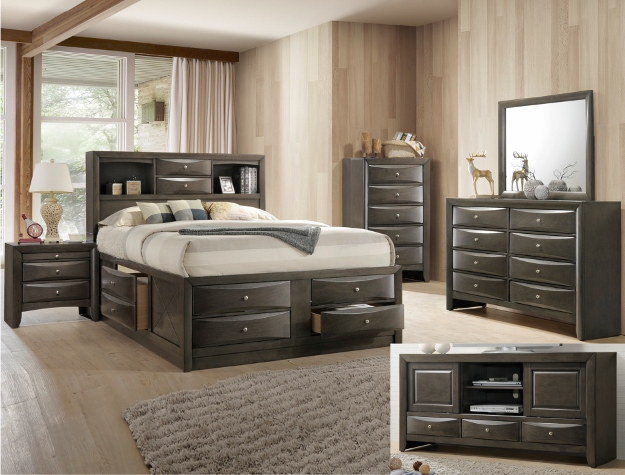 SETB4275 EMILY GREY STORAGE BEDROOM SET AVAILABLE IN QUEEN AND KING SIZES