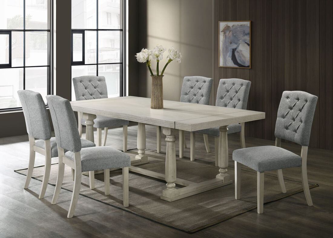 HENDERSON ANTIQUE WHITE DINING TABLE + 6 CHAIRS SET