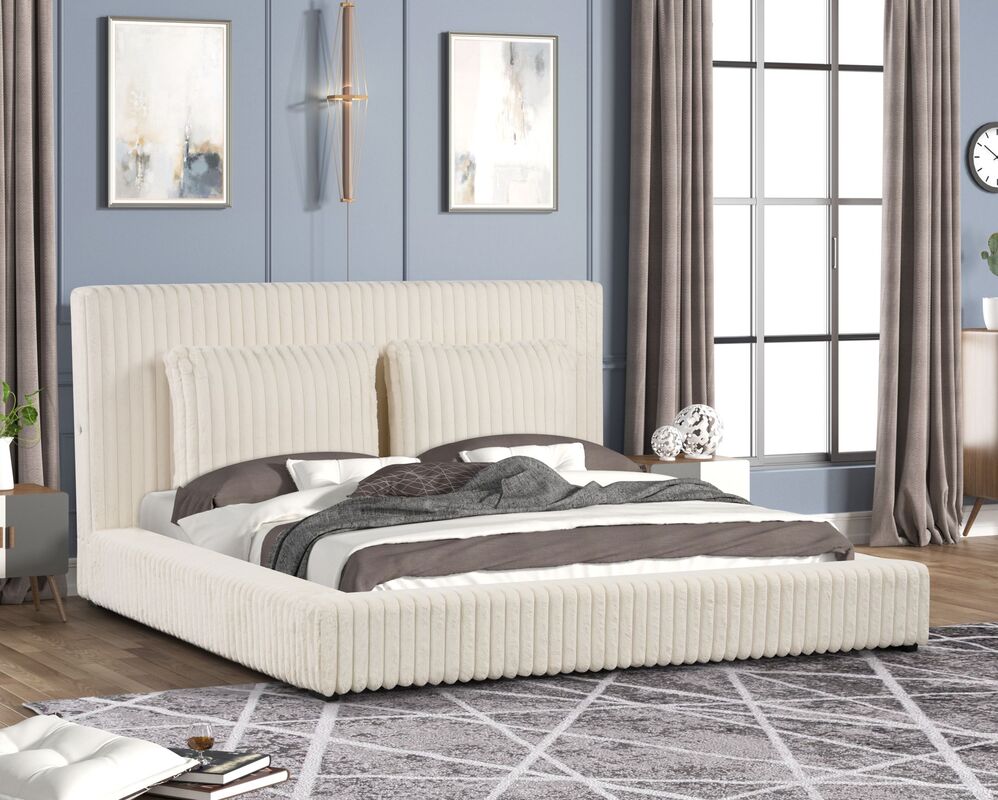 LAUREN BEIGE PLATFORM BED AVAILABLE IN QUEEN AND KING SIZES