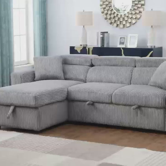 S8977 BONATERRA GREY REVERSIBLE SECTIONAL WITH PULLOUT BED