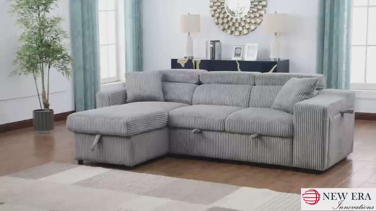S8977 BONATERRA GREY REVERSIBLE SECTIONAL WITH PULLOUT BED
