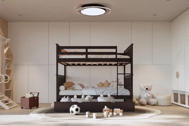 BB32 BLACK FULL/FULL BUNK BED WITH TWIN TRUNDLE