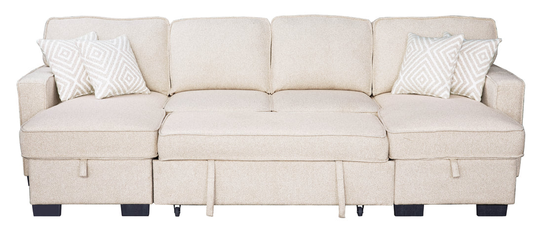 SAHARA BEIGE DOUBLE STORAGE CHAISE SECTIONAL W/ DROP DOWN CUPHOLDERS