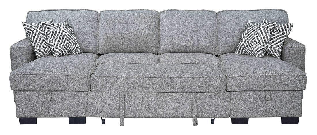 SAHARA GREY DOUBLE STORAGE CHAISE SECTIONAL W/ DROP DOWN CUPHOLDERS