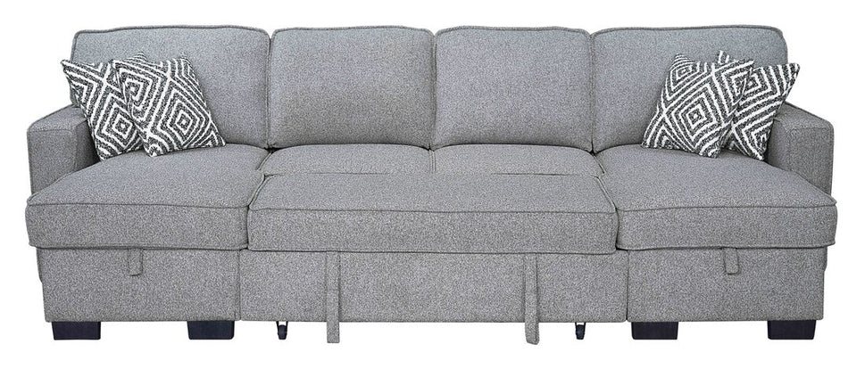SAHARA GREY DOUBLE STORAGE CHAISE SECTIONAL W/ DROP DOWN CUPHOLDERS