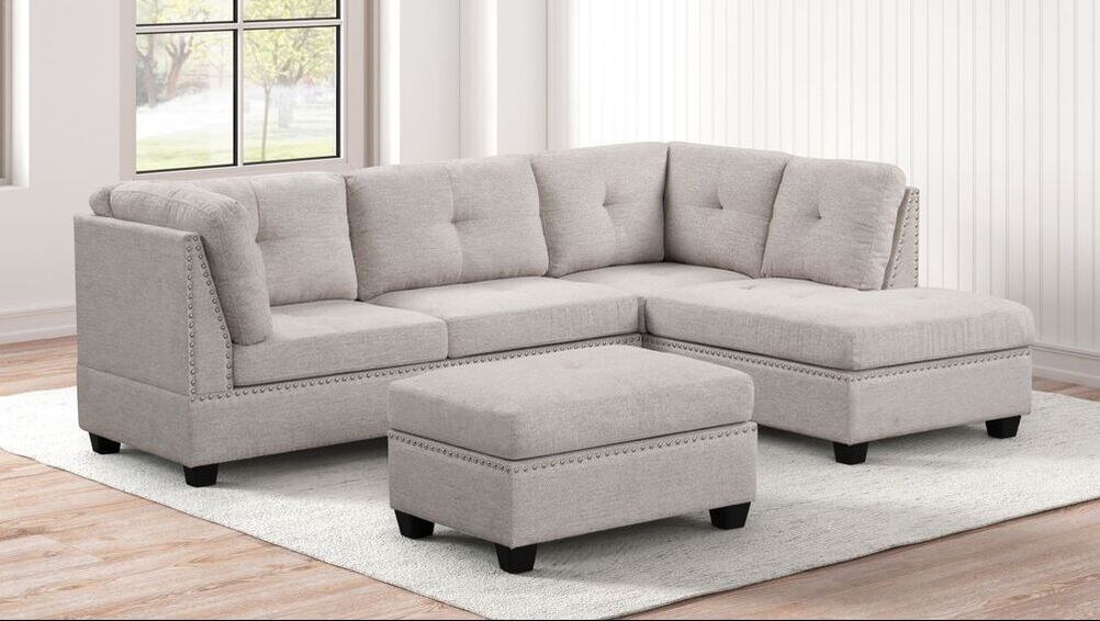 SIENNA STONE LINEN SECTIONAL AND OTTOMAN SET