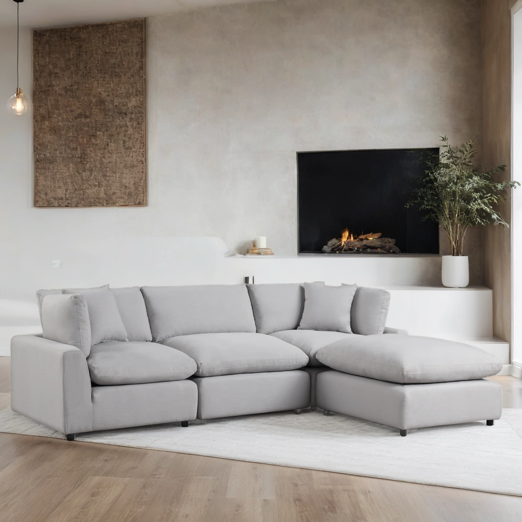 SKY GRAY LINEN MODULAR SECTIONAL SET