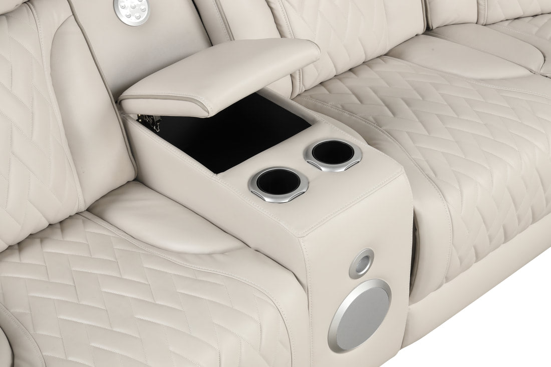 SPAIN SAND RECLINING SECTIONAL WITH POWER HEADRESTS AND LED LIGHTS