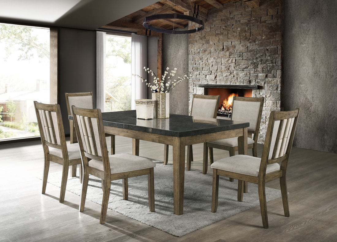 MELSTONE GENUINE MARBLE COUNTER HEIGHT TABLE AND 6 CHAIRS