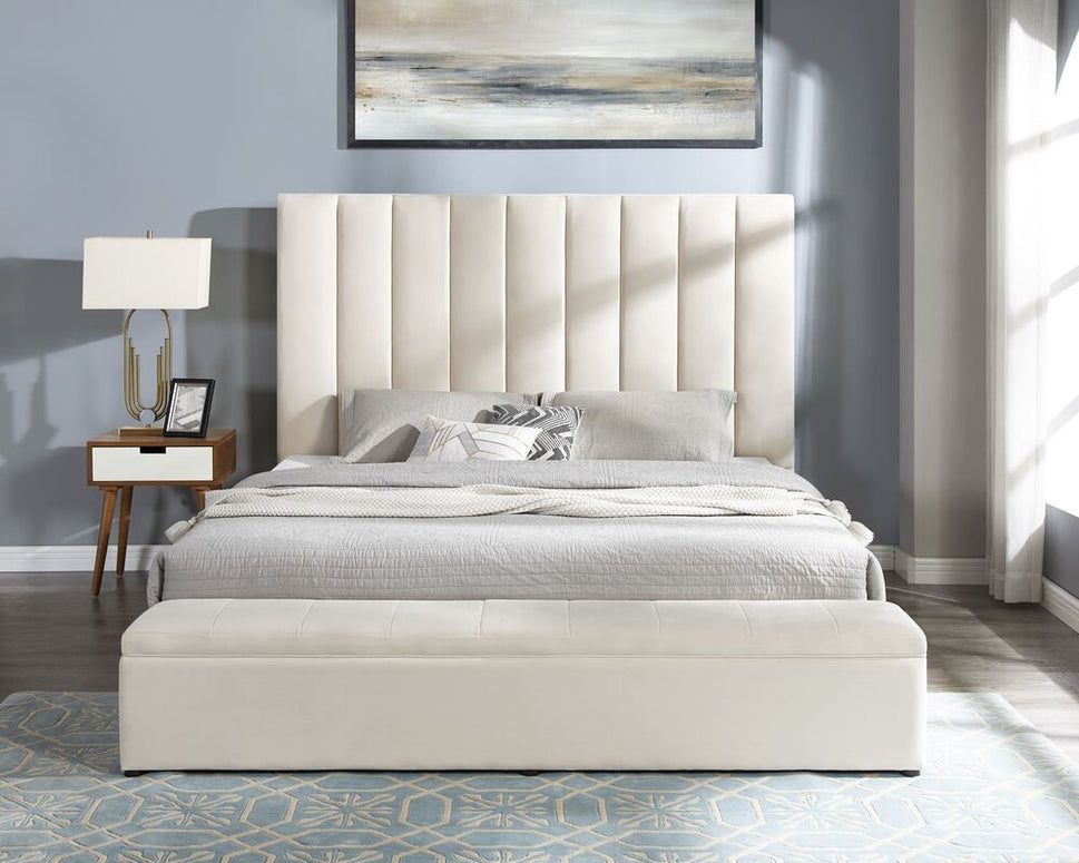 VALENCIA BEIGE PLATFORM BED WITH STORAGE AVAILABLE IN QUEEN AND KING SIZES
