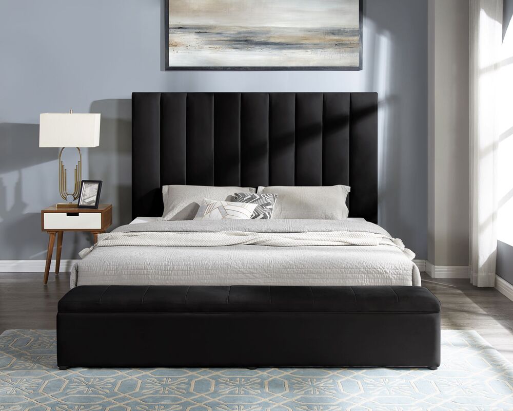 VALENCIA PLATFORM BED BLACK WITH STORAGE AVAILABLE IN QUEEN AND KING SIZES