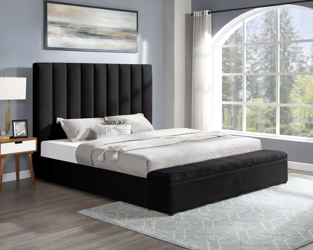 VALENCIA PLATFORM BED BLACK WITH STORAGE AVAILABLE IN QUEEN AND KING SIZES