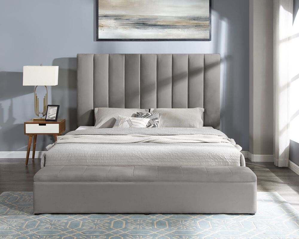 VALENCIA GRAY PLATFORM BED WITH STORAGE AVAILABLE IN QUEEN AND KING SIZES