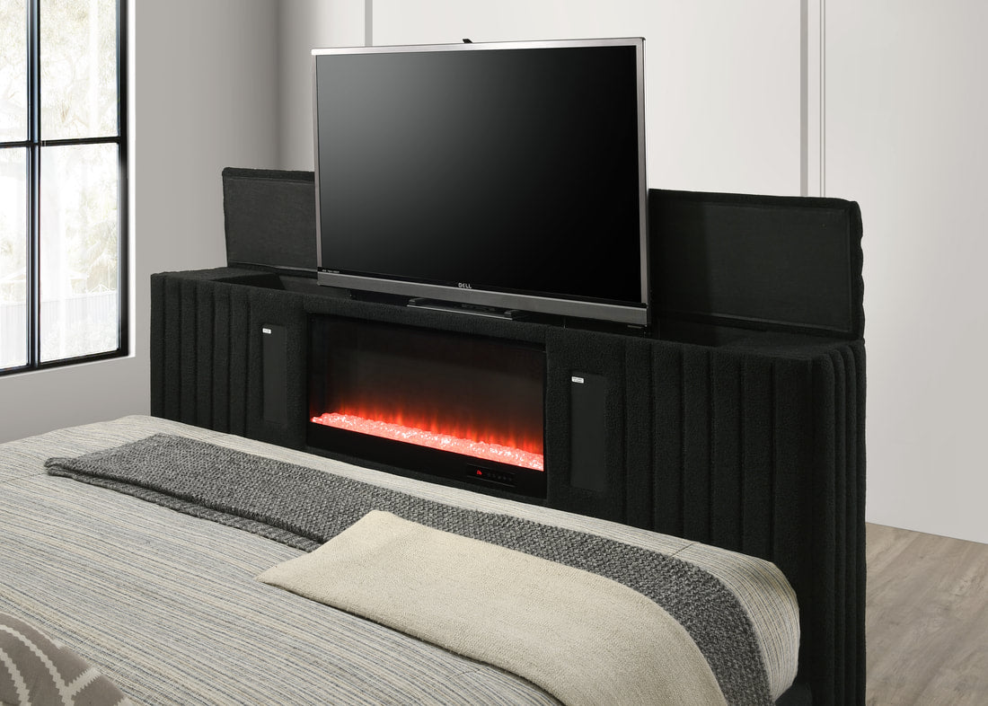 VILLA BLACK PLATFORM BED WITH TV STAND AVAILABLE IN QUEEN AND KING SIZES