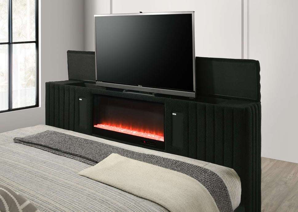 VILLA BLACK PLATFORM BED WITH TV STAND AVAILABLE IN QUEEN AND KING SIZES