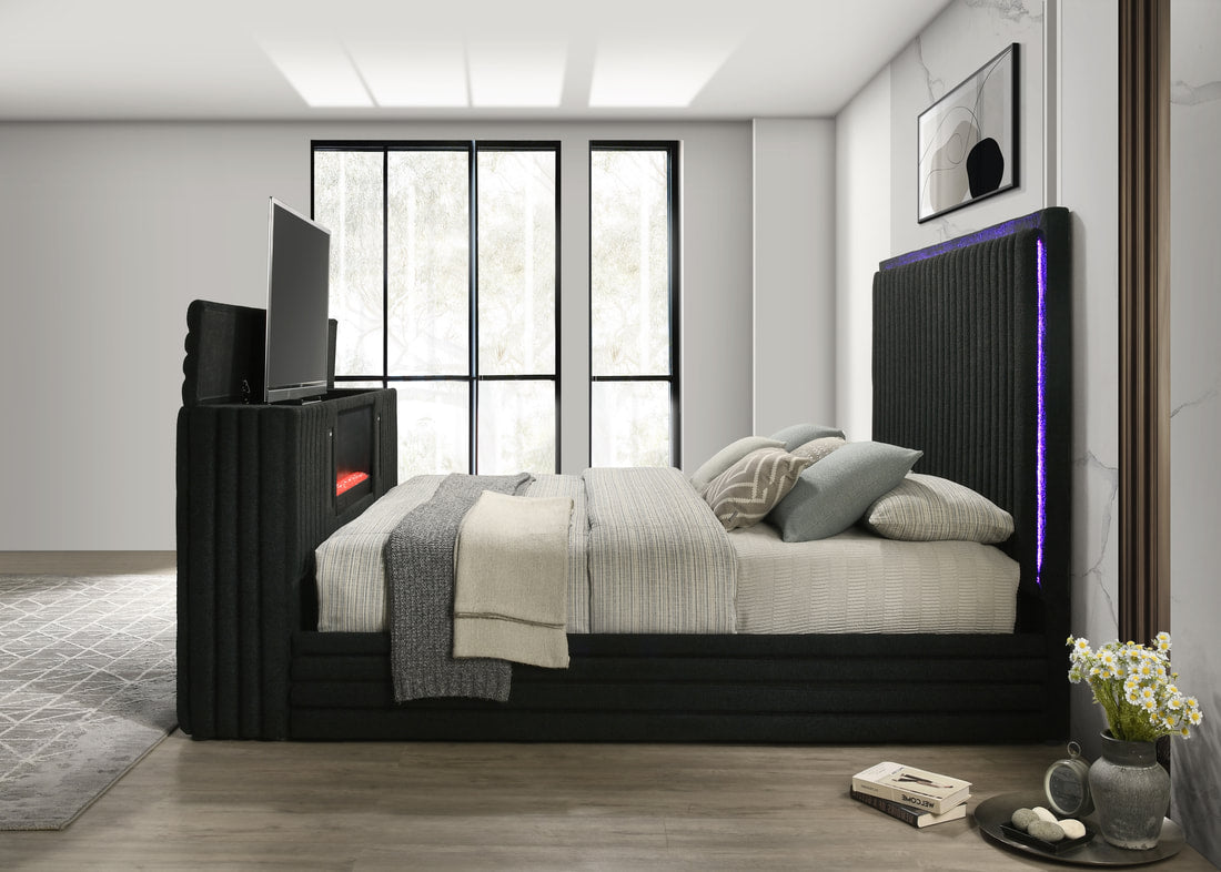 VILLA BLACK PLATFORM BED WITH TV STAND AVAILABLE IN QUEEN AND KING SIZES
